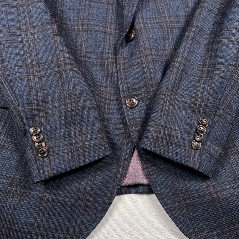 Johnston & Murphy Blazer Mens M Blue Plaid Wool 2-Button Sport Coat - Picture 4 of 16